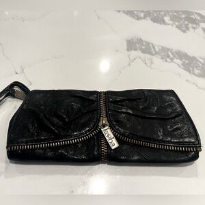 Kooba Cluth Leather Wristlet With Zipper Detail / Black